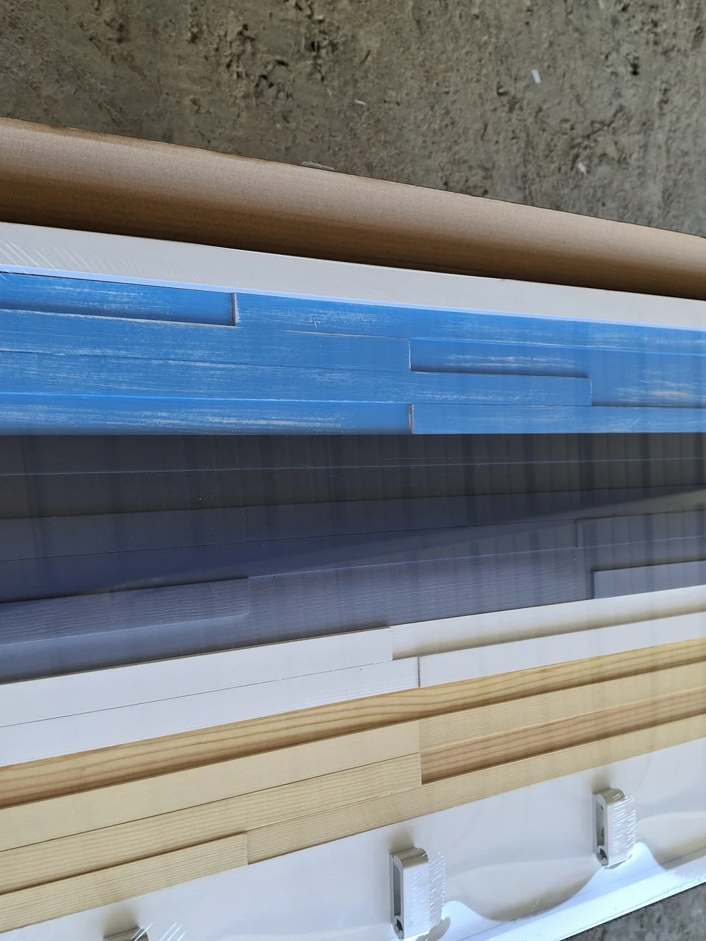 Wood Accent Wall Hook Rack with Blue and Natural Stripes